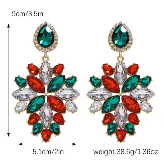 New year Christmas holiday party red green white crystal Crystal Drop Earrings - Picture 4 of 6